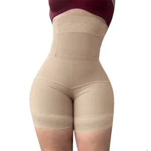 Shorty gainant ventre plat taille haute beige